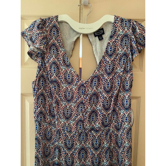 Midi Dress with Keyhole Back Large 12/14 Blue Damask Print NWT - Picture 2 of 10